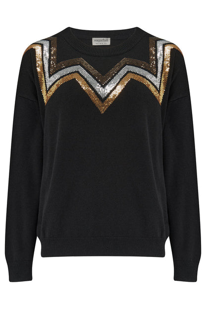 Anjali Sequin Jumper (Black, Chevron Stripes)
