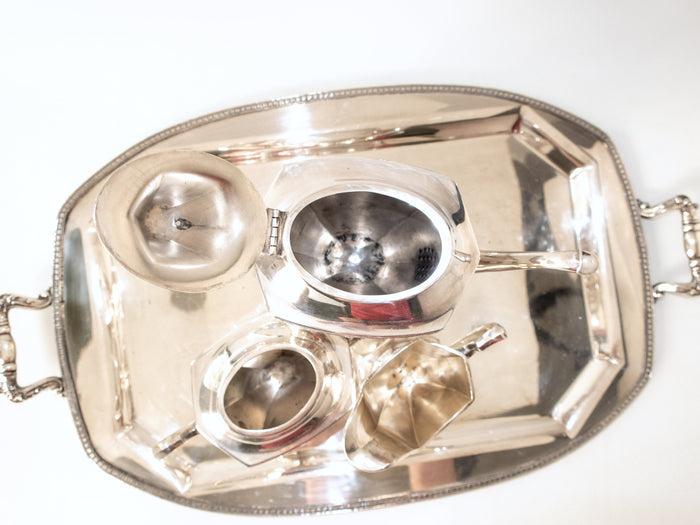 Antique Silverplate Tea Set With Tray Art Deco Style