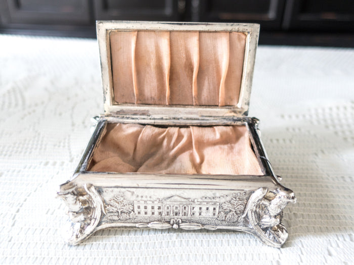 Antique Silverplate Trinket Box With Silk Lining