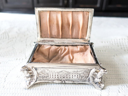 Antique Silverplate Trinket Box With Silk Lining