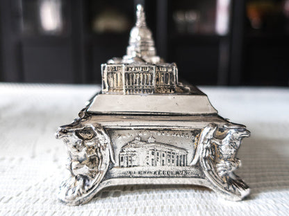 Antique Silverplate Trinket Box With Silk Lining