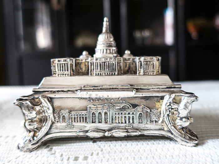Antique Silverplate Trinket Box With Silk Lining
