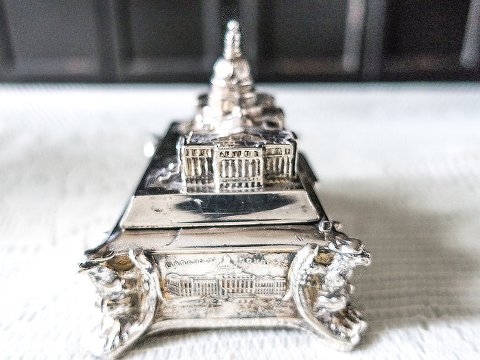 Antique Silverplate Trinket Box With Silk Lining