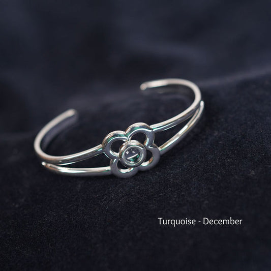 Art Pewter Birthstone Bangle - Silver Plated Pewter - Made in Scotland - December (Turquoise) - Heritage Of Scotland -
