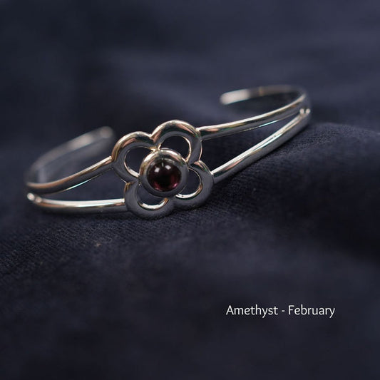 Art Pewter Birthstone Bangle - Silver Plated Pewter - Made in Scotland - February (Amethyst) - Heritage Of Scotland -