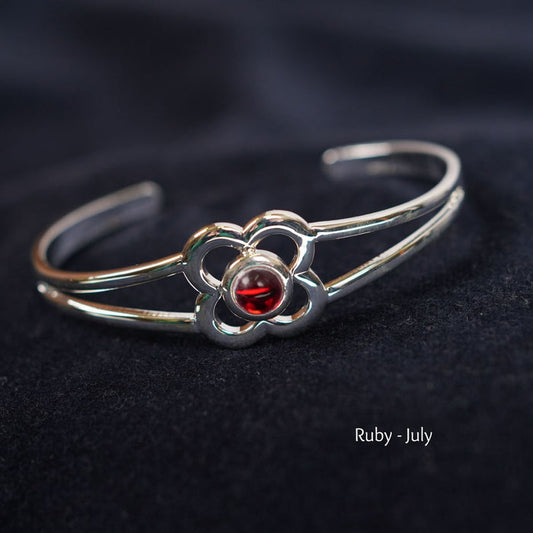 Art Pewter Birthstone Bangle - Silver Plated Pewter - Made in Scotland - July (Ruby) - Heritage Of Scotland -