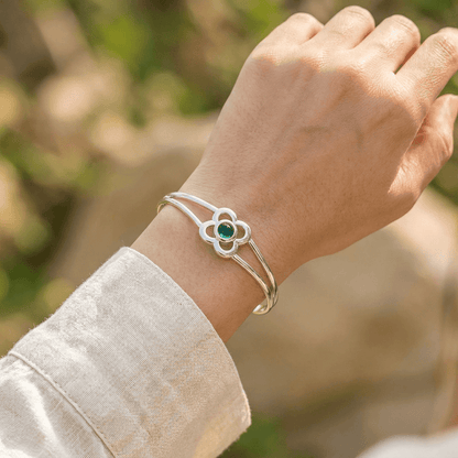 Art Pewter Birthstone Bangle - Silver Plated Pewter - Made in Scotland - May (Emerald) - Heritage Of Scotland -