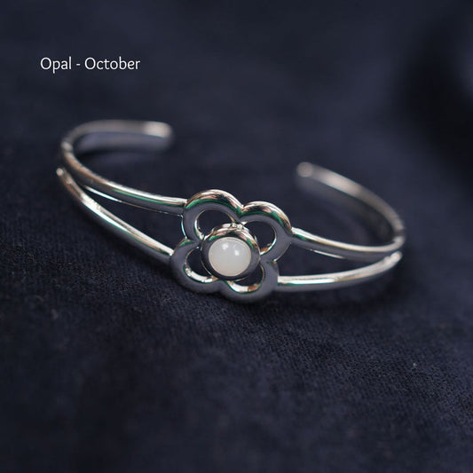 Art Pewter Birthstone Bangle - Silver Plated Pewter - Made in Scotland - October (Opal) - Heritage Of Scotland -