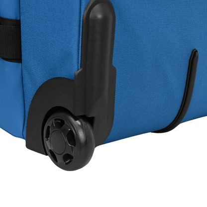 detail shot of inline wheels at the bottom of the suitcase