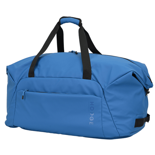 side view of large hodge and hodge holdall with two carry straps and rubber end zips