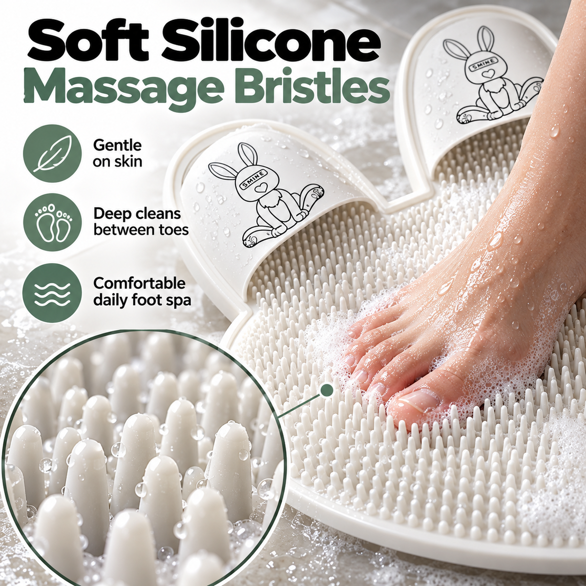 Bunny Shape Shower Foot Scrubber Mat | Non-Slip Suction Cup Foot Massager Mat for Shower Deep Foot Clean