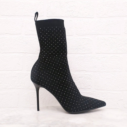 BALMAIN BLACK CRYSTAL STUDDED BOOTS - SIZE 36