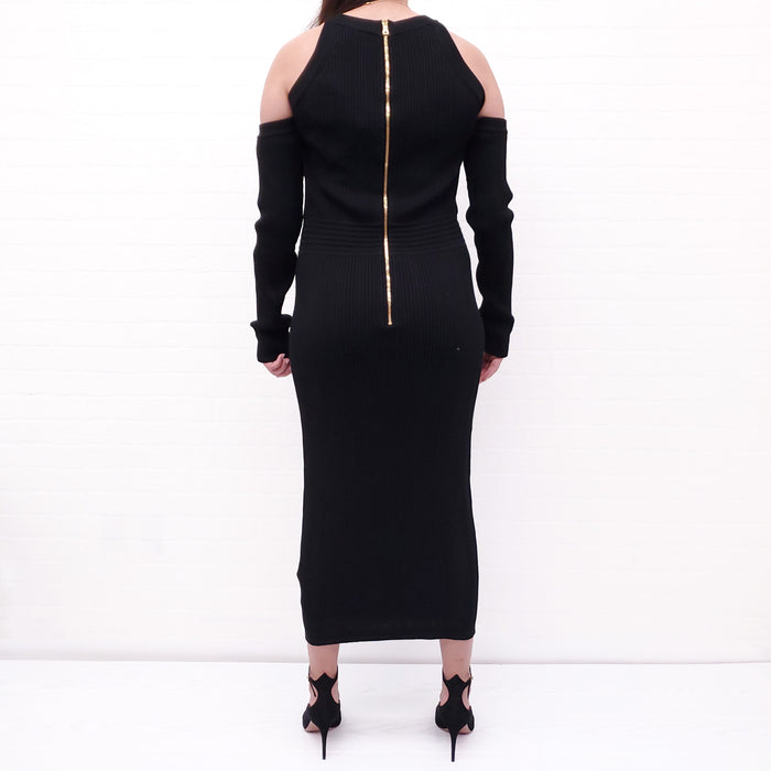 BALMAIN BLACK DRESS WITH GOLD BUTTONS - SIZE 50