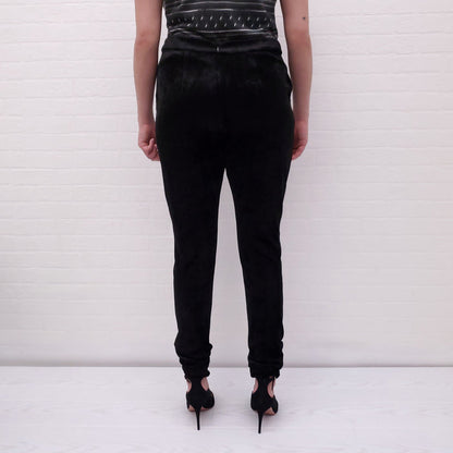 BALMAIN BLACK VELVET TROUSERS WITH LOGO BUTTONS - SIZE 44