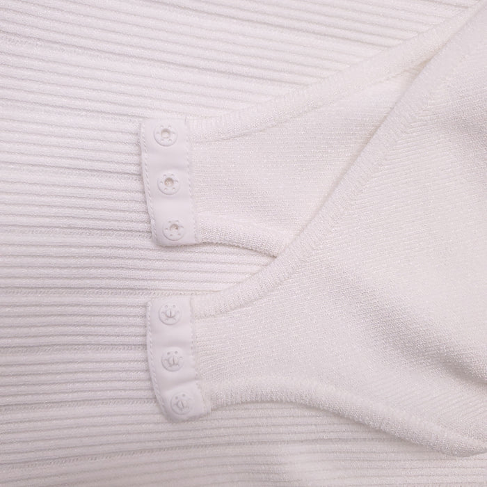 BALMAIN WHITE MOCK TURTLENECK KNIT BODYSUIT WITH SILVER BUTTONS - SIZE 36