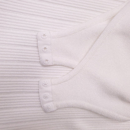 BALMAIN WHITE MOCK TURTLENECK KNIT BODYSUIT WITH SILVER BUTTONS - SIZE 36