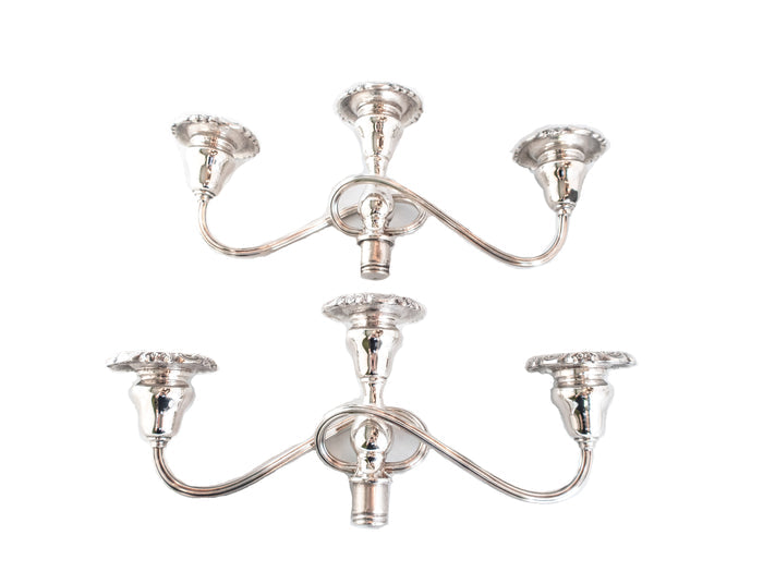 Baroque By Wallace Silver Plate Candelabra Pair Convertible Candle Holder Arms