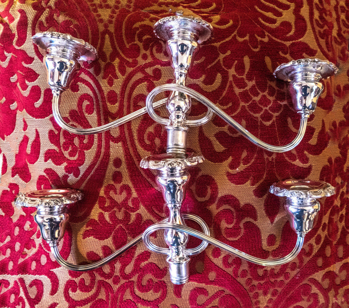 Baroque By Wallace Silver Plate Candelabra Pair Convertible Candle Holder Arms
