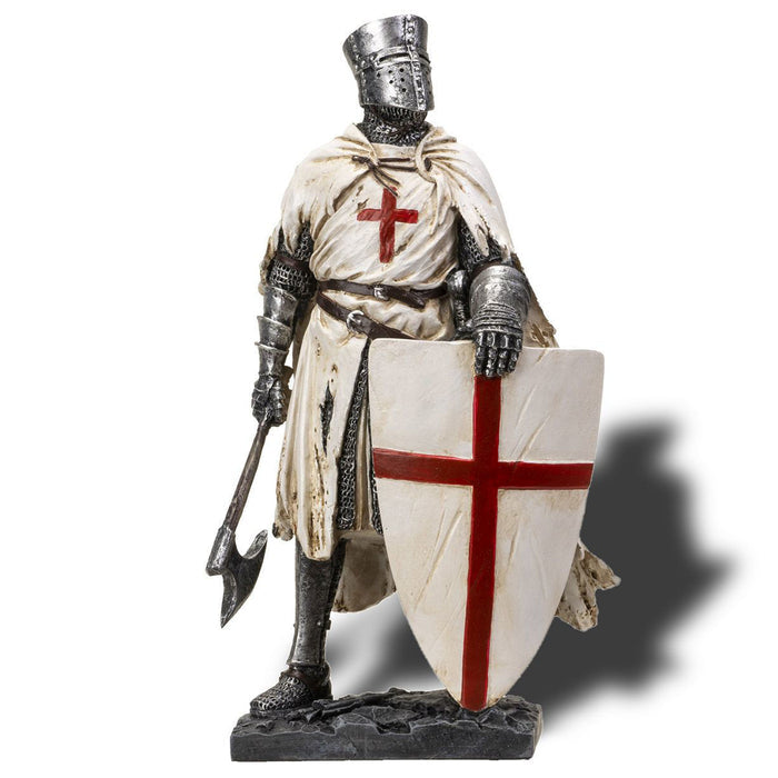 Battle Worn Crusader Knight with Axe Statue