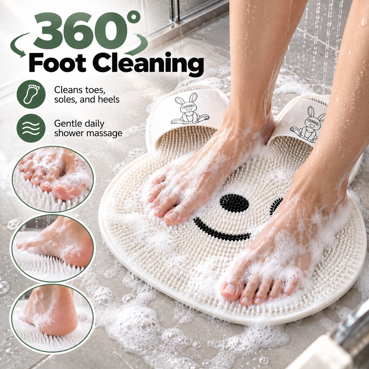Bunny Shape Shower Foot Scrubber Mat | Non-Slip Suction Cup Foot Massager Mat for Shower Deep Foot Clean