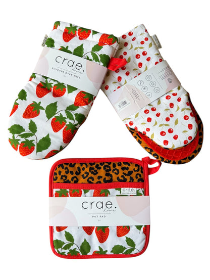 Berries and Cherries: 2 Oven Mitt + 1 Pot Pad Bundle Pack