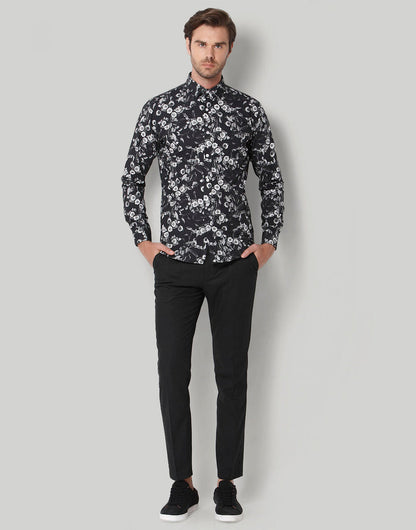 Black Floral Print Full Sleeves Shirt