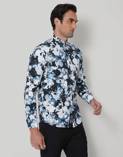 Black Floral Print Full Sleeves Shirt