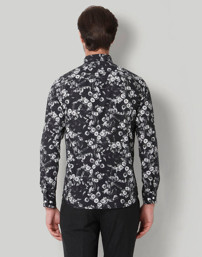 Black Floral Print Full Sleeves Shirt