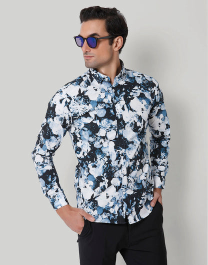 Black Floral Print Full Sleeves Shirt