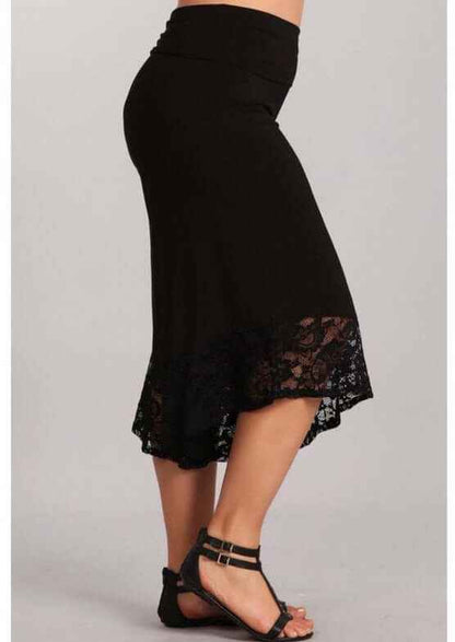 Black Lace Hem Gaucho Pants Plus Size Made in USA