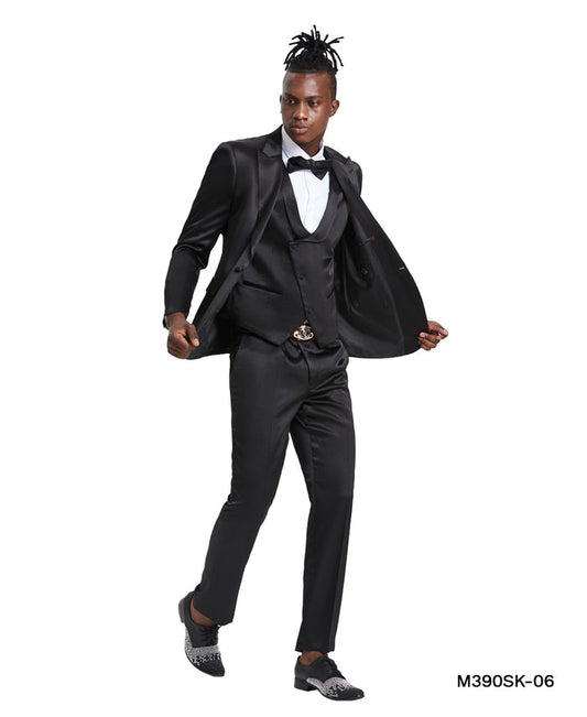 Black Solid Shiny U-Shape Vest Mens-suit - Giorgio's Menswear