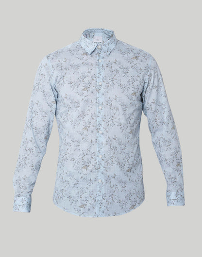 Blue Floral Print Full Sleeves Shirt