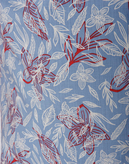 Blue Floral Print Short Sleeves Shirt
