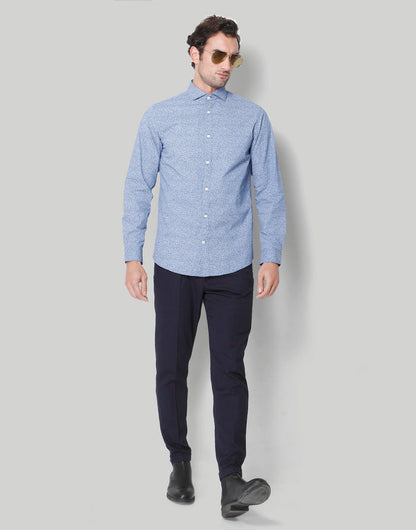 Blue Printed Full Sleeves Shirt