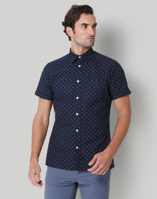 Blue Printed Short Sleeves Shirt
