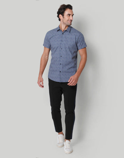Blue Printed Short Sleeves Shirt
