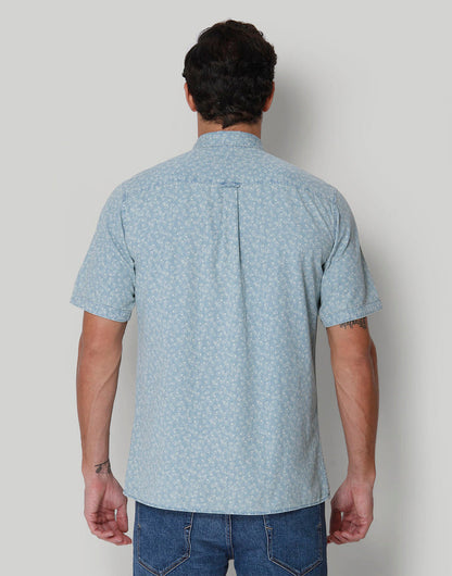 Blue Printed Short Sleeves Shirt
