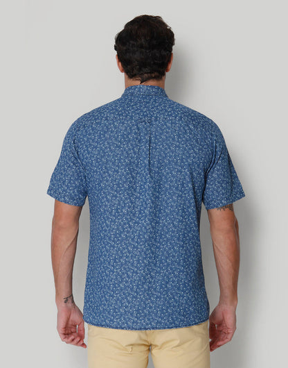 Blue Printed Short Sleeves Shirt