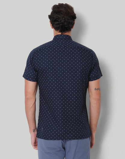 Blue Printed Short Sleeves Shirt