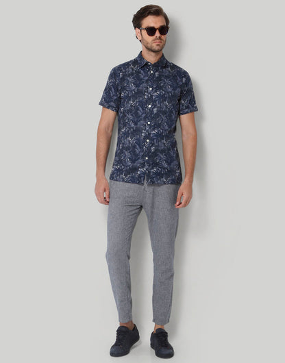 Blue Tropical Print Short Sleeves Shirt