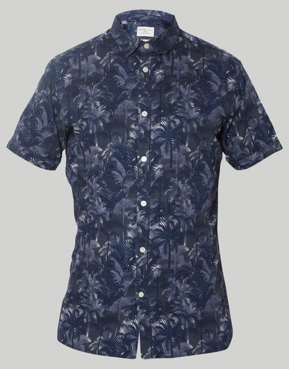 Blue Tropical Print Short Sleeves Shirt