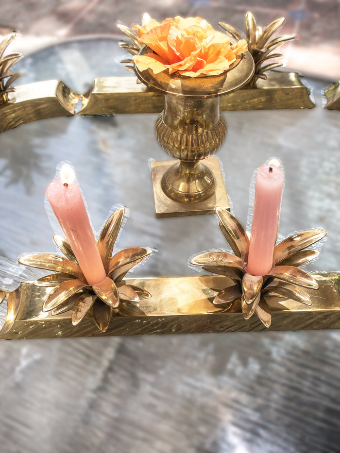 Brass Pineapple Candle Holders Centerpiece Hollywood Regency