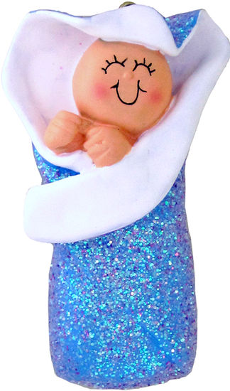 Bunting Baby Blue- Personalized Christmas Ornament, Light Skin