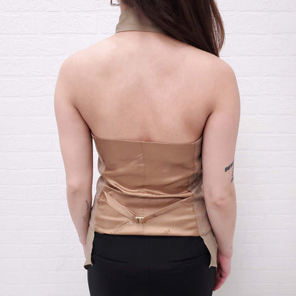 BURBERRY COTTON AND SILK SLEEVELESS BLOUSE WITH CRYSTAL VEST - SIZE 2
