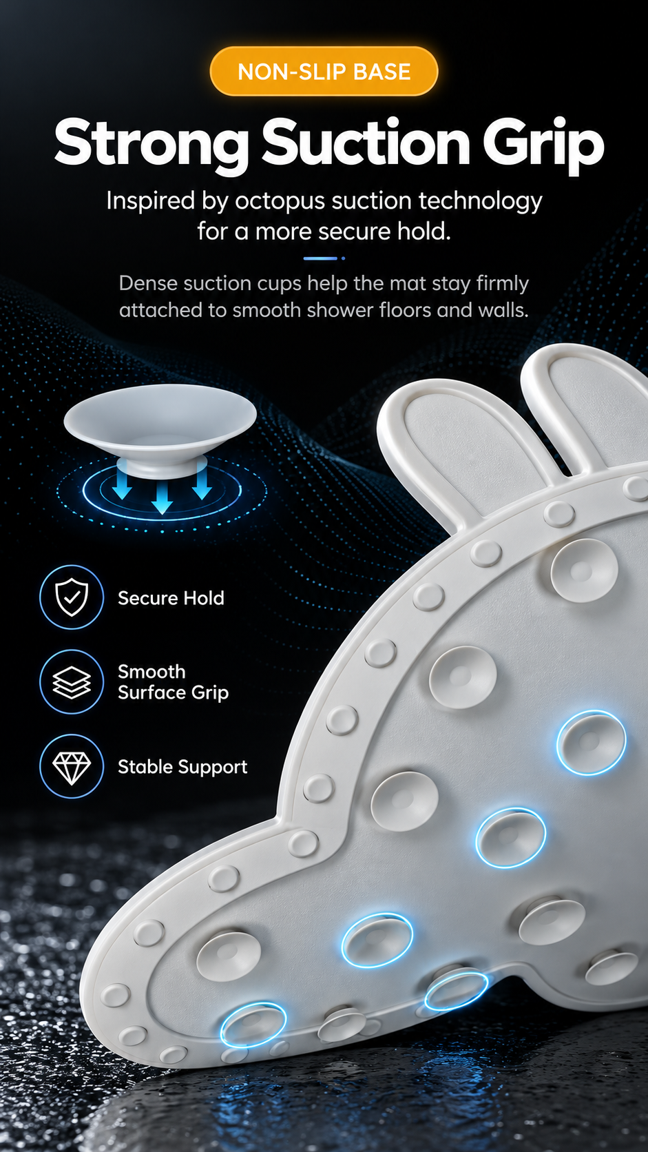 Bunny Shape Shower Foot Scrubber Mat | Non-Slip Suction Cup Foot Massager Mat for Shower Deep Foot Clean