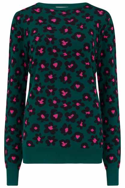 Callie Jumper- Dark Green, Floral Animal