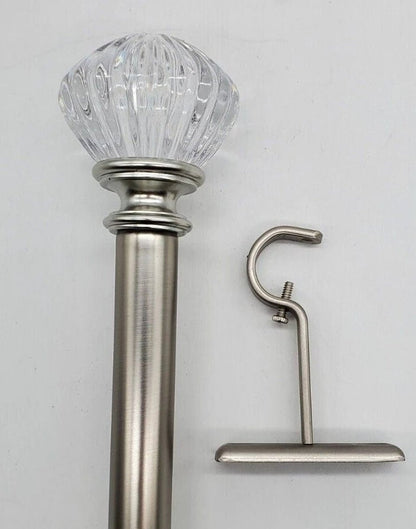 Caroline Acrylic Finial 1" Adjustable Curtain Rod - Silver - Wichita Home Outlet