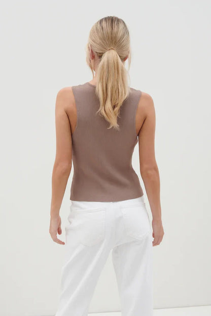 CASEY SLEEVELESS BUTTON TOP (TAUPE)