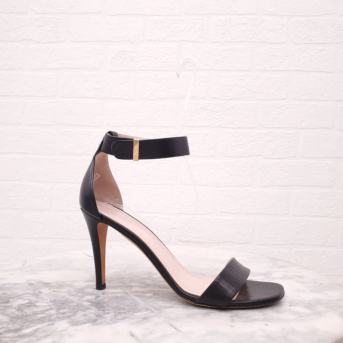 CELINE BLACK LEATHER SANDALS WITH HEEL AND STRAP - SIZE 40