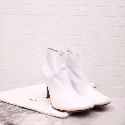 CELINE WHITE LEATHER SQUARE TOE BOOTIES - SIZE 40.5